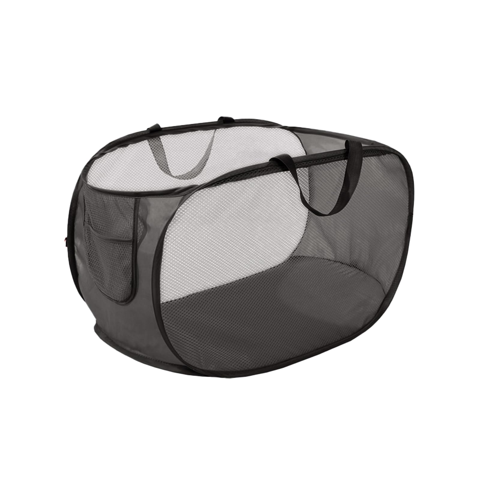 Collapsible Laundry Basket, Folds Flat to 1.5", Lightweight Mesh Washing Basket with Reinforced Handles and Side Pocket, Space Saving Laundry Hampers for Bedroom, Bathroom & Travel