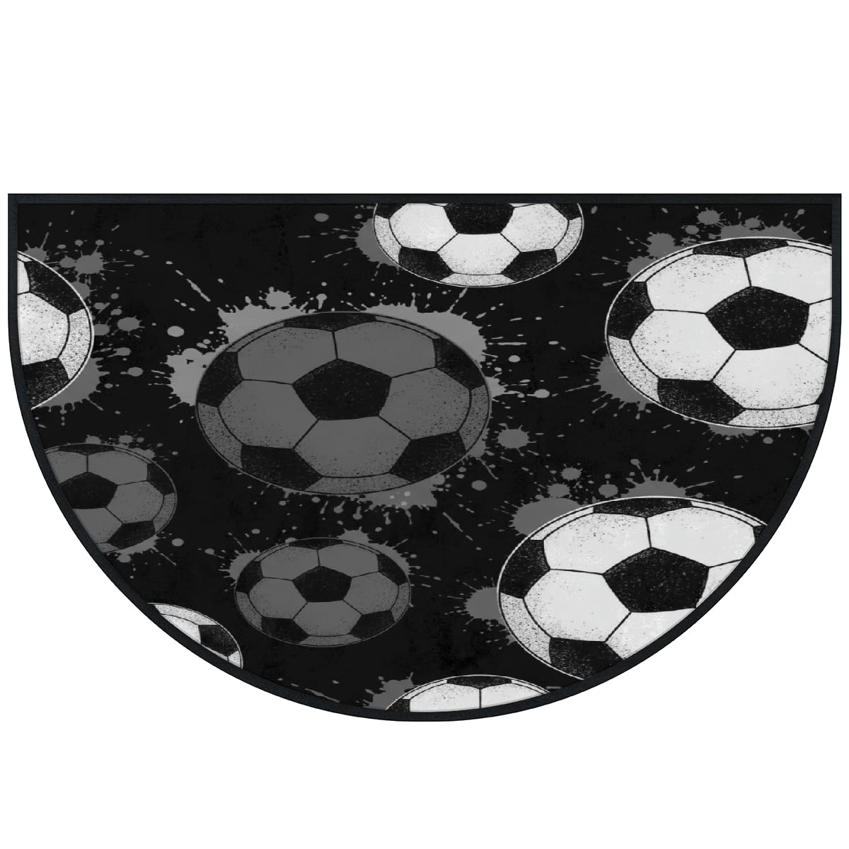 Große halbrunde Fußmatte, Fußball, Sport, rutschfest, saugfähig, halbrund, Eingangsbereich, niedlich, weich, halbrund, waschbar, Teppich für Küche, Badezimmer, Schlafzimmer, 160 x 100 cm