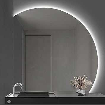 Semicircular LED Bathroom Mirror, Left-Cut, Right-Cut, Frameless Wall Mirror, HD, Explosion-Proof, Illuminated Makeup Mirror - White Light|Warm Light, Hard-WiredLeft Cut-White Light,80cm