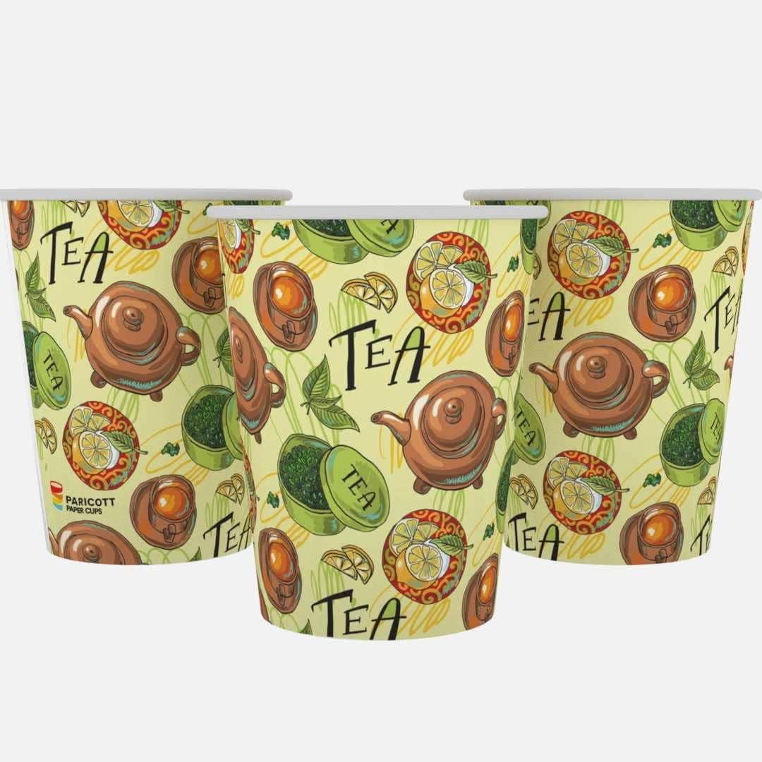 - 90ml โ 200 Cups | Green Tea Printed Paper Cups | Disposable Use & Throw Glasses for Tea, Coffee, Water โ Ideal for Office, Pantry, Events, Travel โ Eco-Friendly, 3 Oz