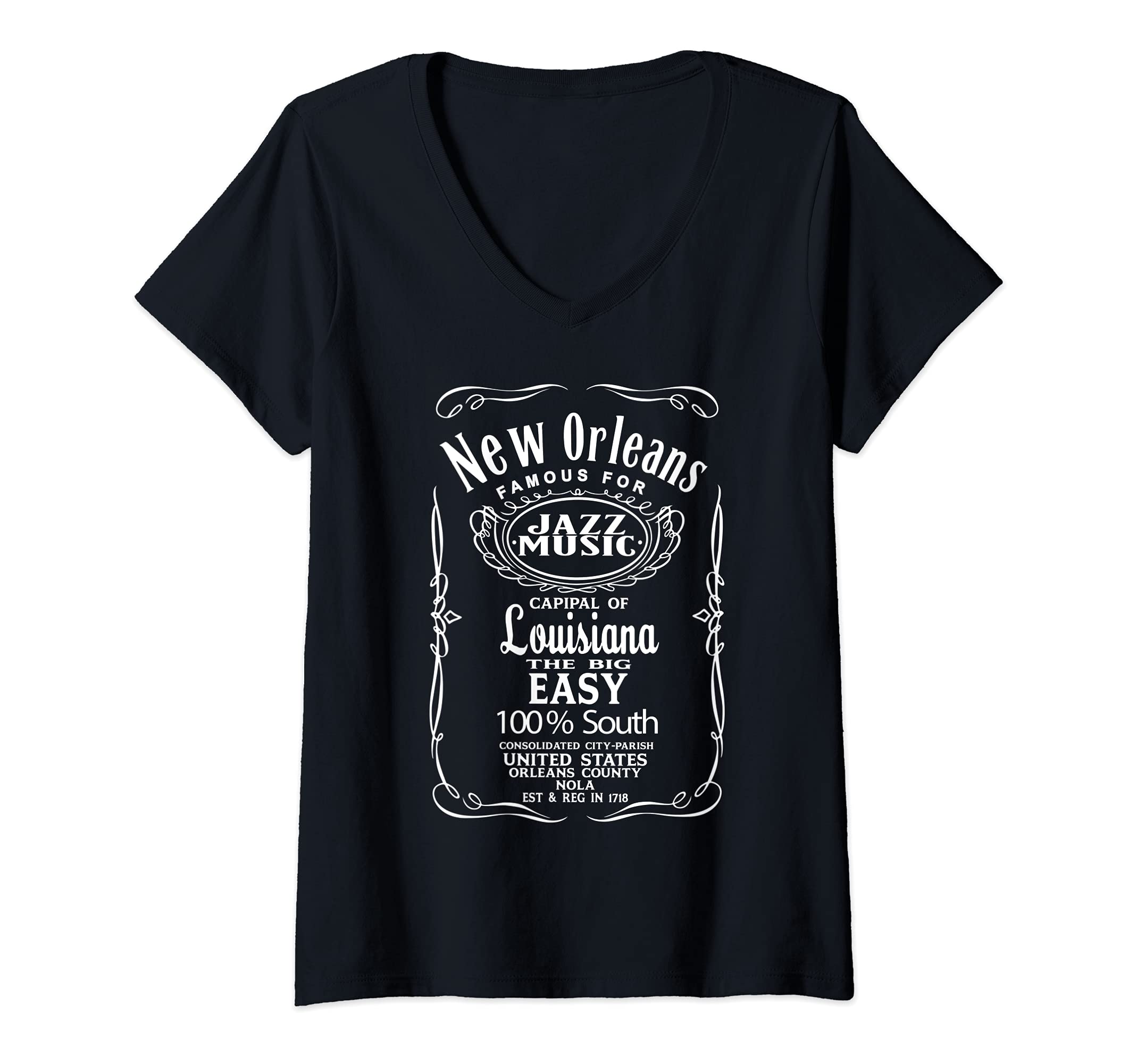 Womens New Orleans Louisiana USA United States of America outdoor V-Neck T-Shirt, Black