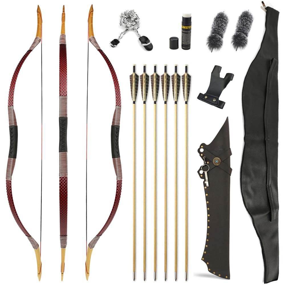 Archery Traditional Recurve Bow and Arrows Set Wooden Handmade Mongolian Horsebow Hunting Bow 20-50lbs Longbow for Adult Hunting Practice (Type 7, 20lbs) — image 1
