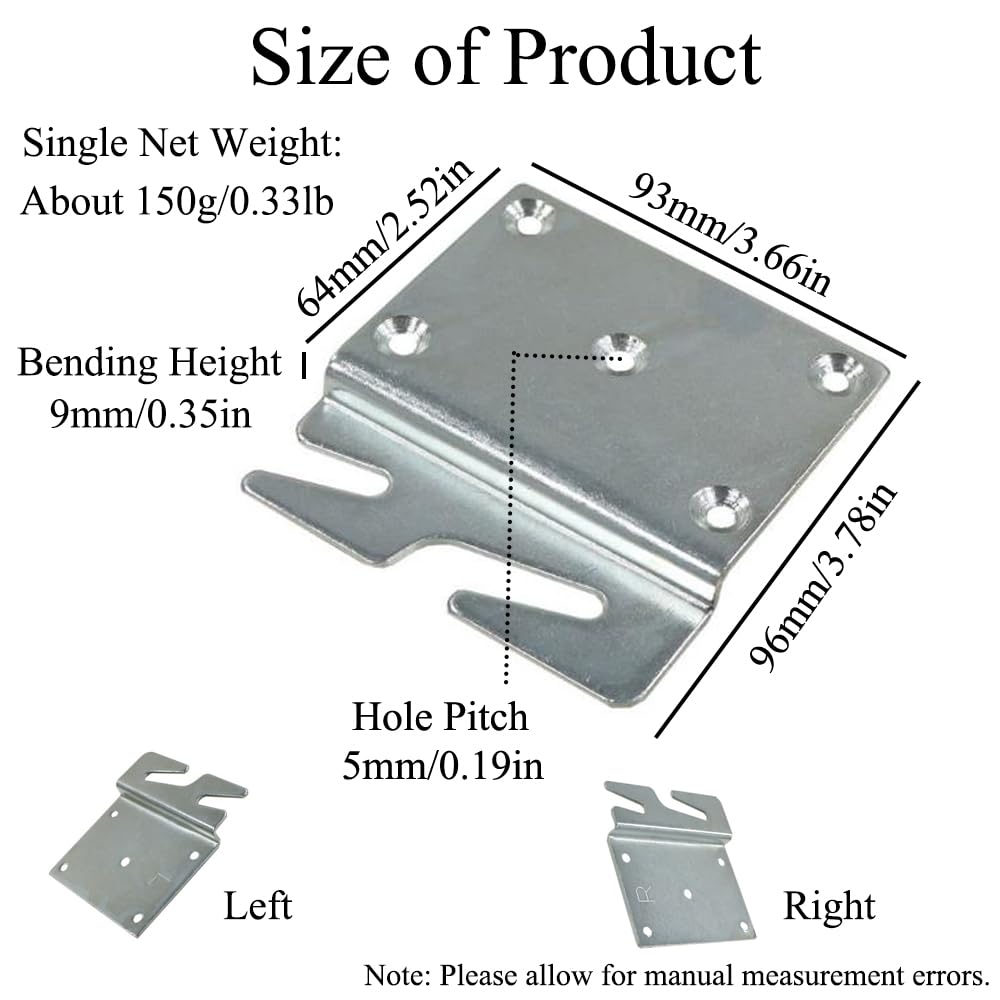 TopHomer 2PCS Heavy Duty Universal Wood Bed Silvery Rail Hook Plates, Silvery Adjustable Bed Headboard Brackets Bed Hardware, for Bed Frame Replacement Parts