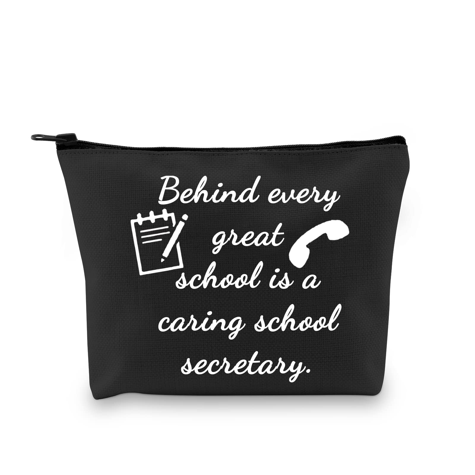 G2TUP School Secretary Gift for Women Travel Makeup Bag Behind Every Great School is a Caring School Secretary Zipper Pouch, School Secretary Black