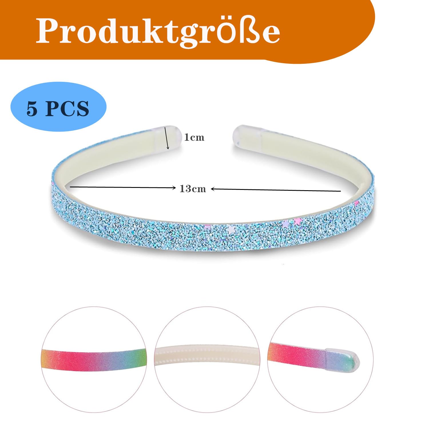 AORHOFJ Cerchietto per Capelli con Glitter, 4 Pezzi, in plastica, Scintillanti, graziose, Antiscivolo, Spesse, con coriandoli Arcobaleno e Denti, Accessori per Capelli Colorati per Bambine