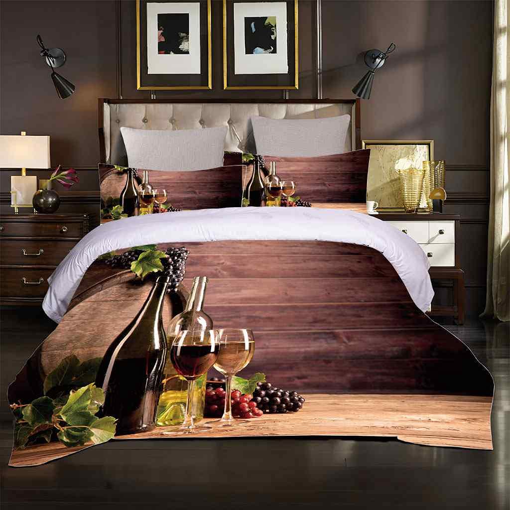 Amazon｜QZDUCN 羽毛掛け布団カバー 3点セット3D 赤ワイングラス 寝具