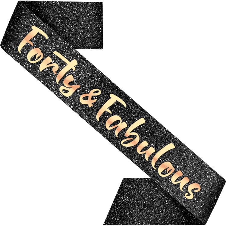 PartyForever 40th Birthday Sash Decorations for Her Made of Black Glitter Fabric with Rose Gold Letters for Women