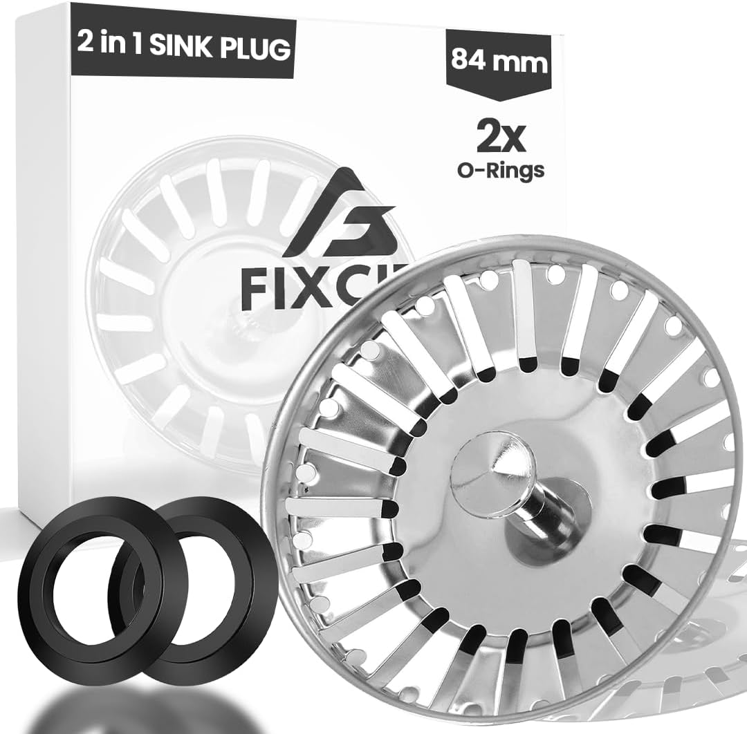 84mm/1Pc Sink Strainer UK Plug - Stainless Steel, Anti-clog Kitchen Sink Plug Replacement With 2 Rubber Seals - Dual Functional Sink Drain Strainer - Food Catcher, High Flow Strainer