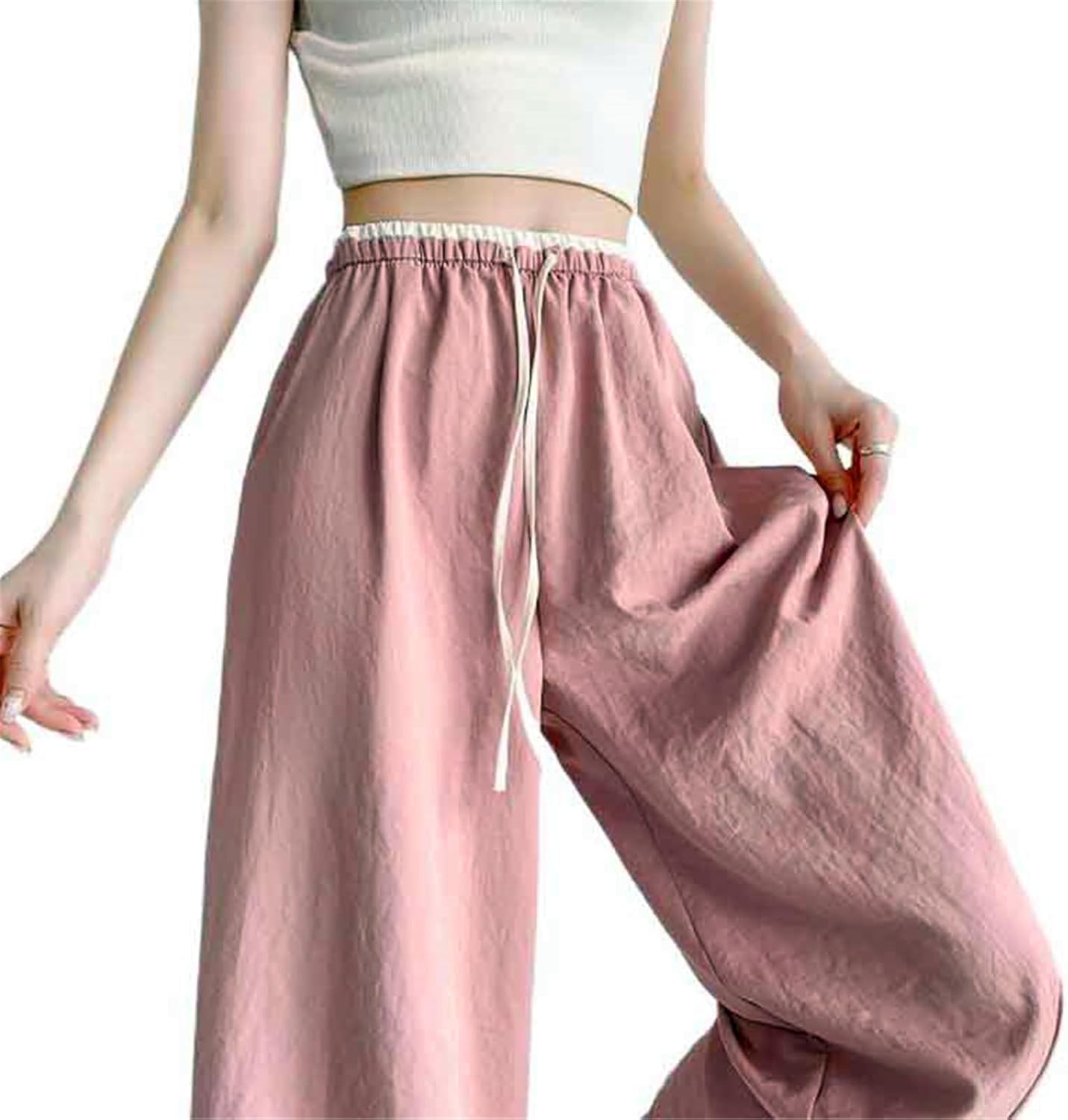 Women's Pants Summer Blue Ice Silk High-Waisted Quick-Dry Wide-Leg Trouser for Women-pink01-X-Small