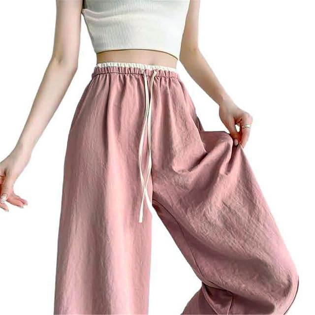Womens Pants Summer Blue Ice Silk High-Waisted Quick-Dry Wide-Leg Trouser for Women-pink01-Large