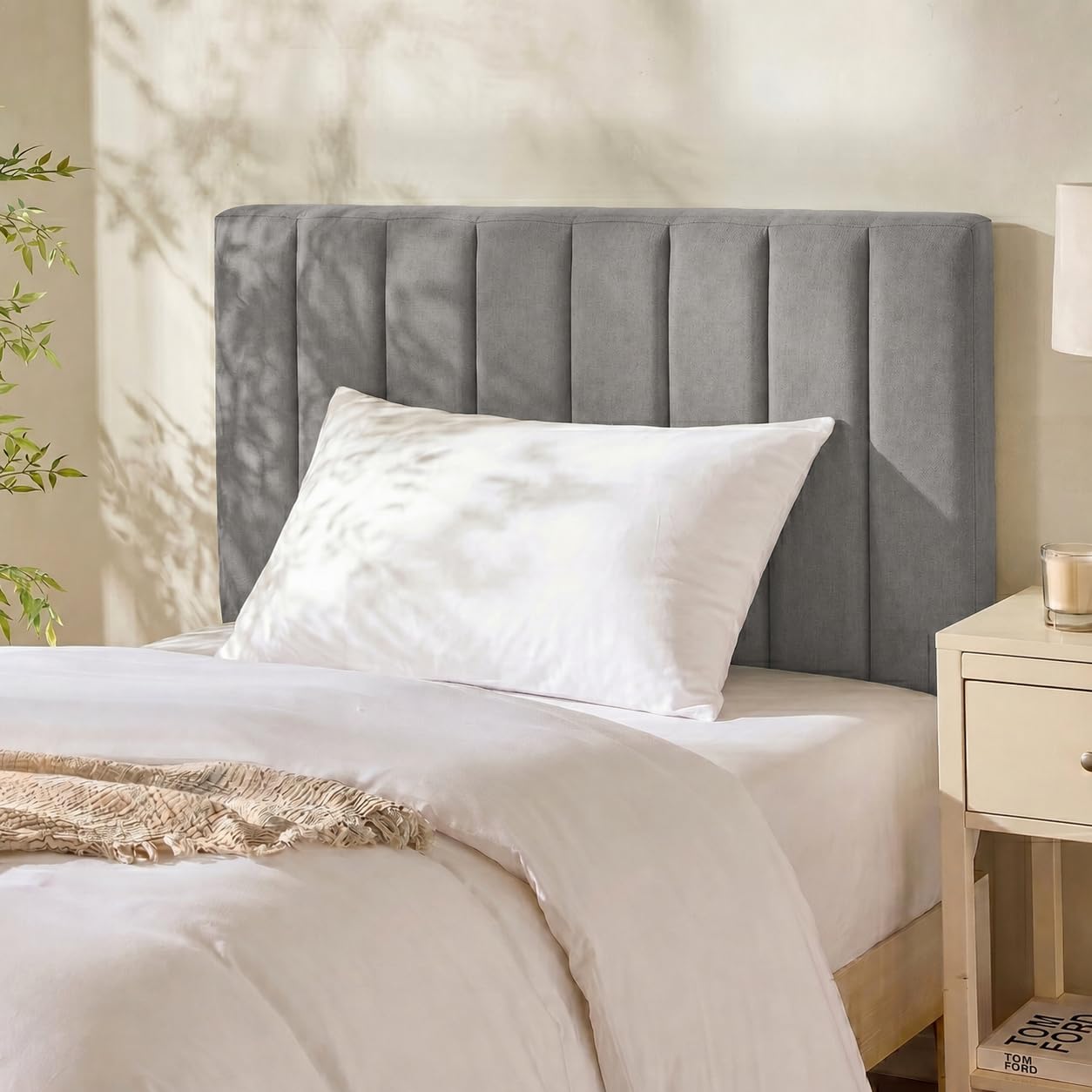hm bedding 20" Height Divan Bed Headboard, Lined Bed Headboards With Plush Velvet Fabric Bed Headboard Elegant design with Wooden Struts & Screws, Bedroom Furniture (Grey, King)