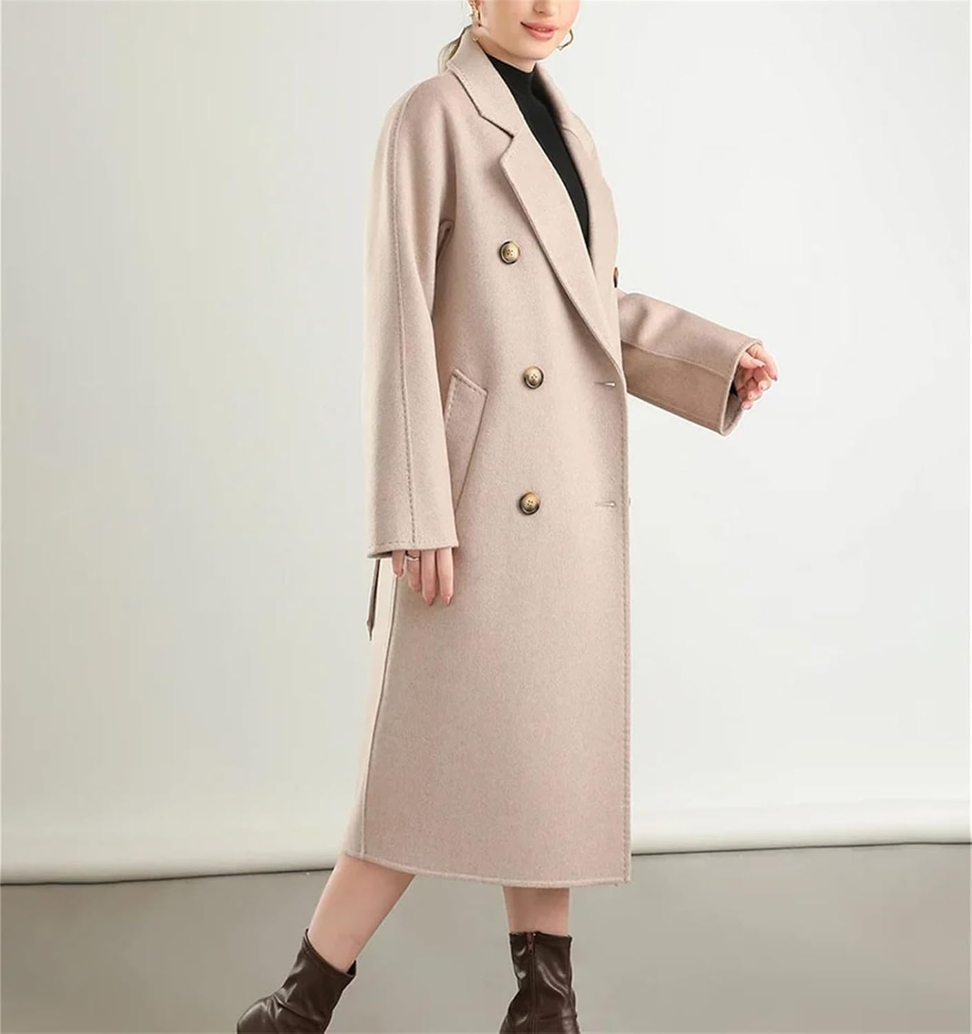 レディースソリッドウールコート ノッチラペルコート ロング冬ジャケット