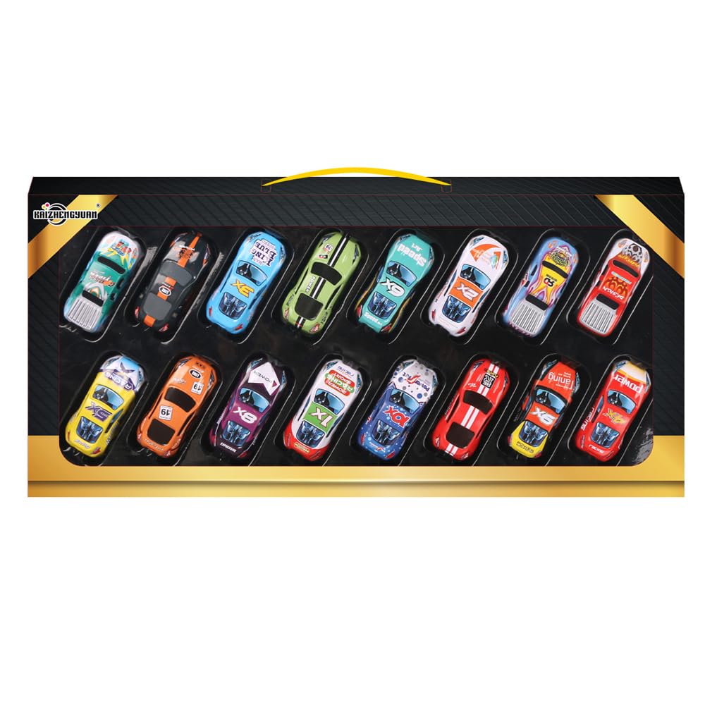 Pull Back Cars - 16 PCS Race Cars Pack - Cast Car Mini Racer Bulk Set