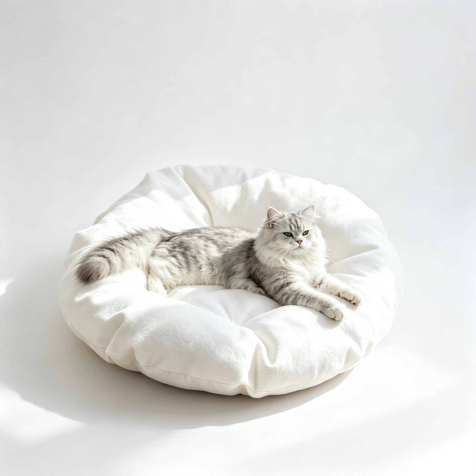 Cat Bed Reversible Sleeping Pad Cushioned Pet Mat Comfortable Round Pad (White-40cm)