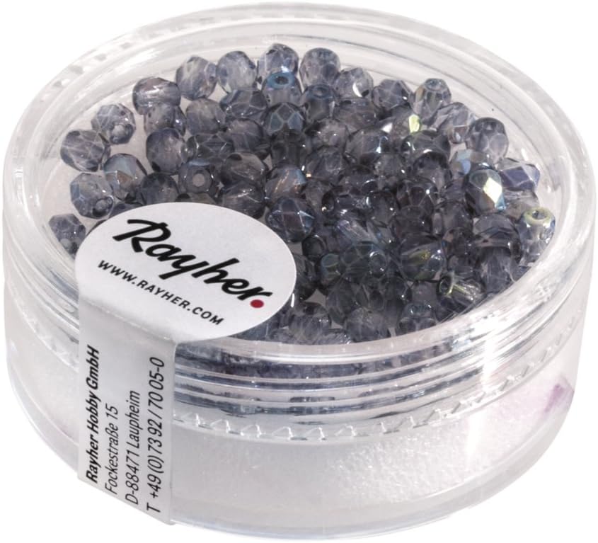 Rayher 14202308 Glass Cut Pearls 3 mm with Iridescent Pack of 100, Blue Grey
