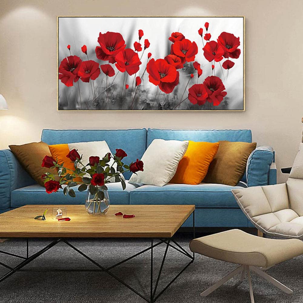 Toile Décorative Grand Format – Femme Aux Coquelicots Rouges – Peinture Murale Moderne – Fabriqué Sur Mesure