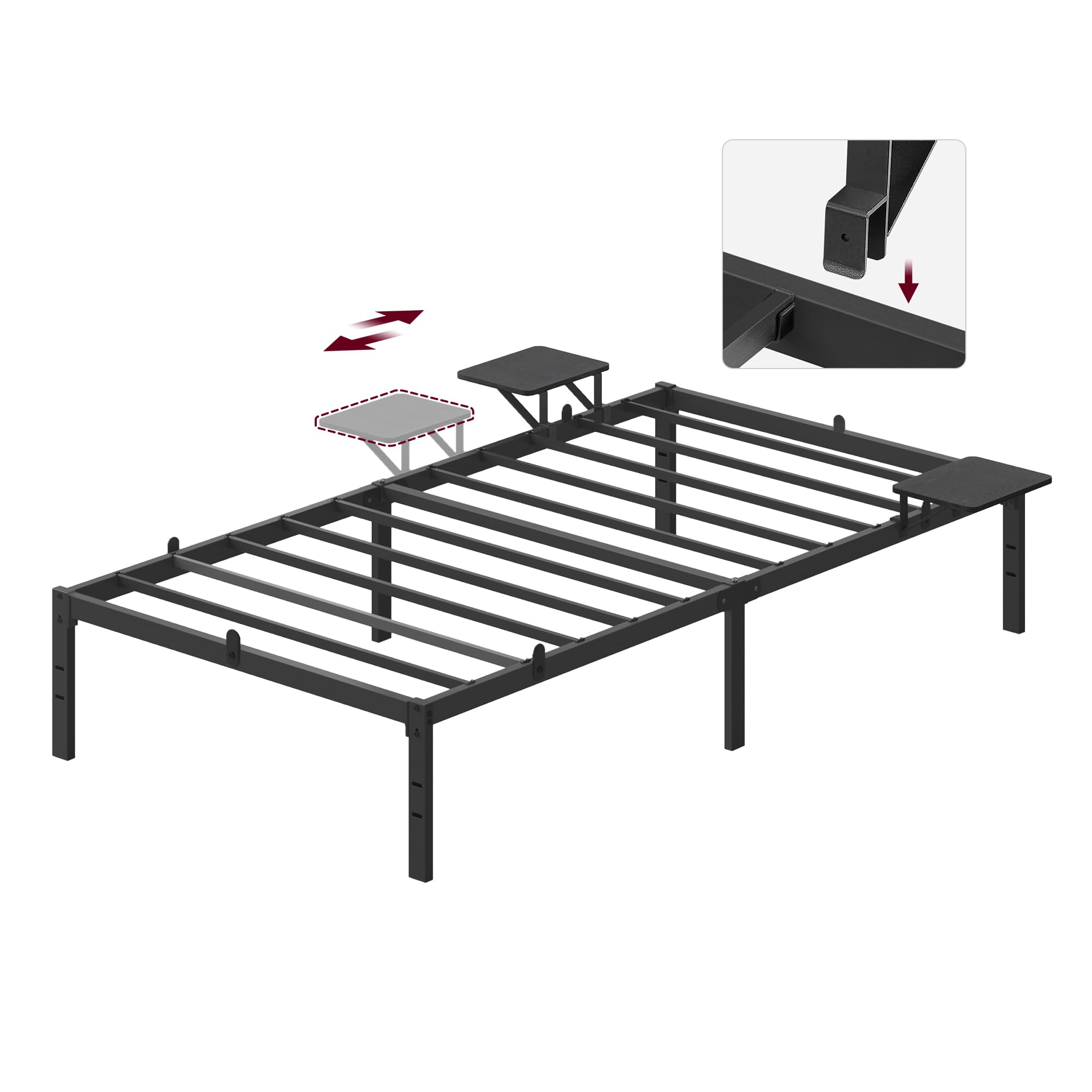 VASAGLE Cadre de Lit 90 x 200 avec Sommier Métal, Cadre en Métal avec Étagères de Rangement, Tête de Lit, pour Adolescents, Montage Facile, Noir Classique RMB092B01