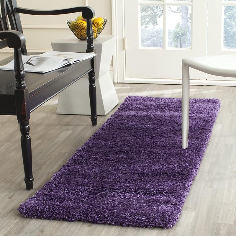 Image of F R Creation Super Ultra Soft Shaggy Handcrafted Anti-Skid Silk Touch Rectangular Carpet. Size (2X5 Feet Purple)