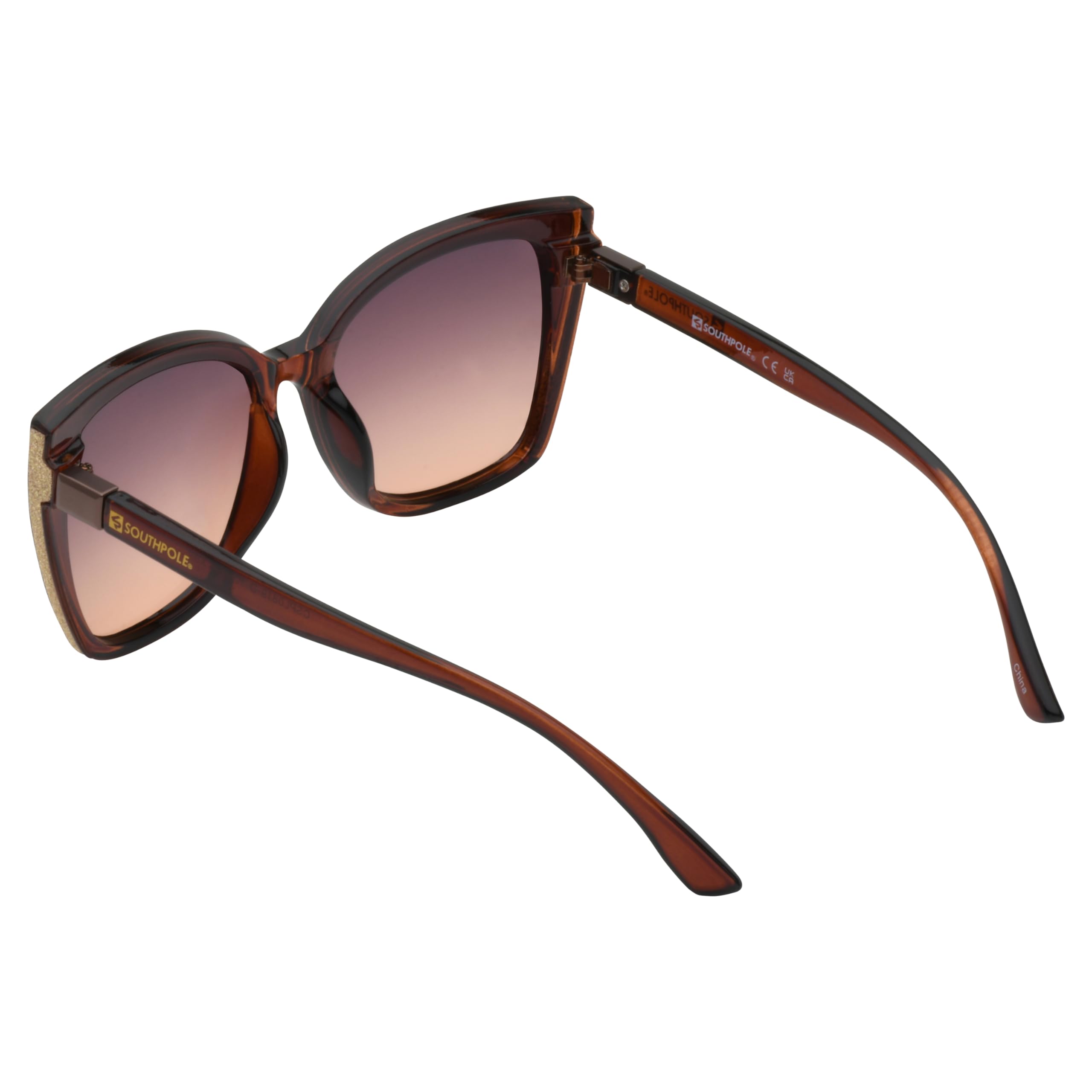 Southpole Gafas de sol brillantes de ojo de gato para mujer, color marrón cristal, 62 mm
