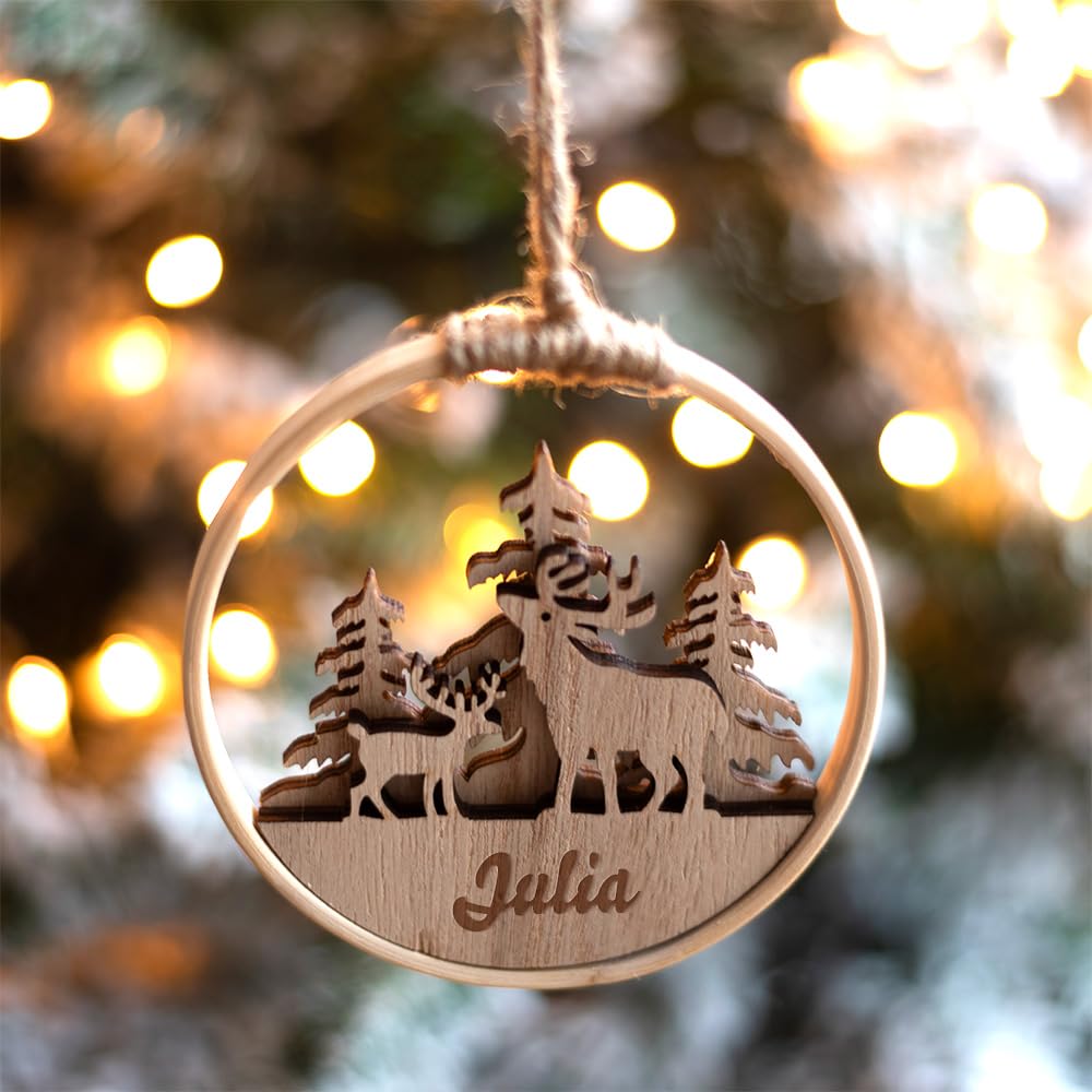 Transparent Gift Pack de Tres Adornos Personalizados de Madera con Nombres y Renos Bastidor. Bolas de Navidad para Personalizar. Bolas Navidad Personalizadas. Adornos Colgantes para Árbol de Navidad