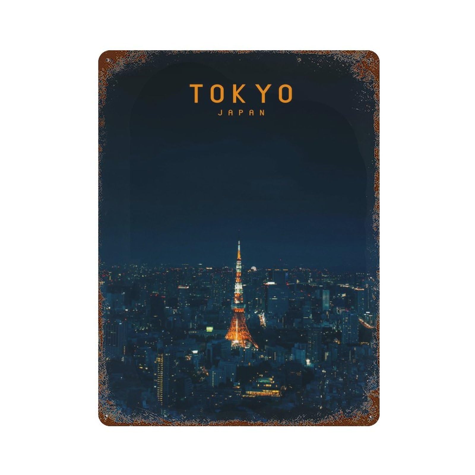 Tokyo 15.7"x11.8" Rusty Metal Tin Sign, Novelty Wall Decor for Cafe, Home Bar And Lounge Decor
