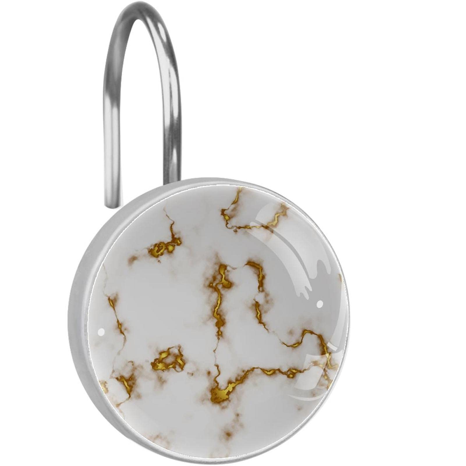 Crochets rideau de douche design marbre blanc doré pour sublimer votre bain
