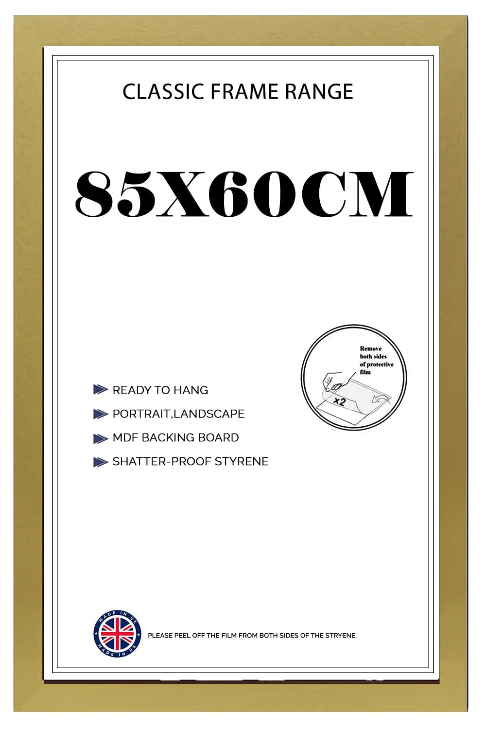 Poster frame 85x60cm, Crystal Clear HD Front Gold Picture frame 60x85, Jigsaw Puzzle Horizontally or Vertically