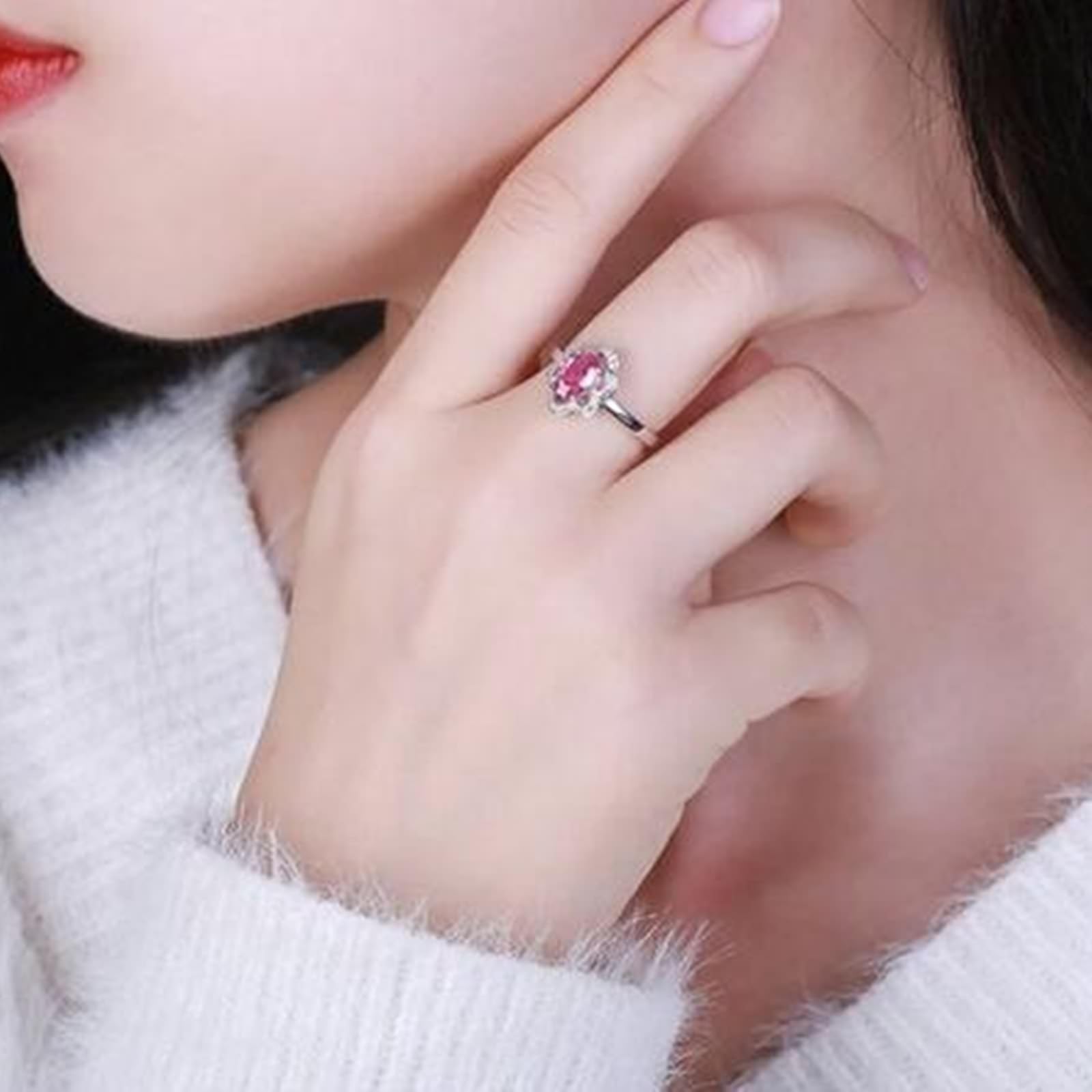 Bague en or blanc 18 carats Au750 avec fleurs et saphir 0,9 carat taille ovale - Alliances avec diamant en or 750 véritable