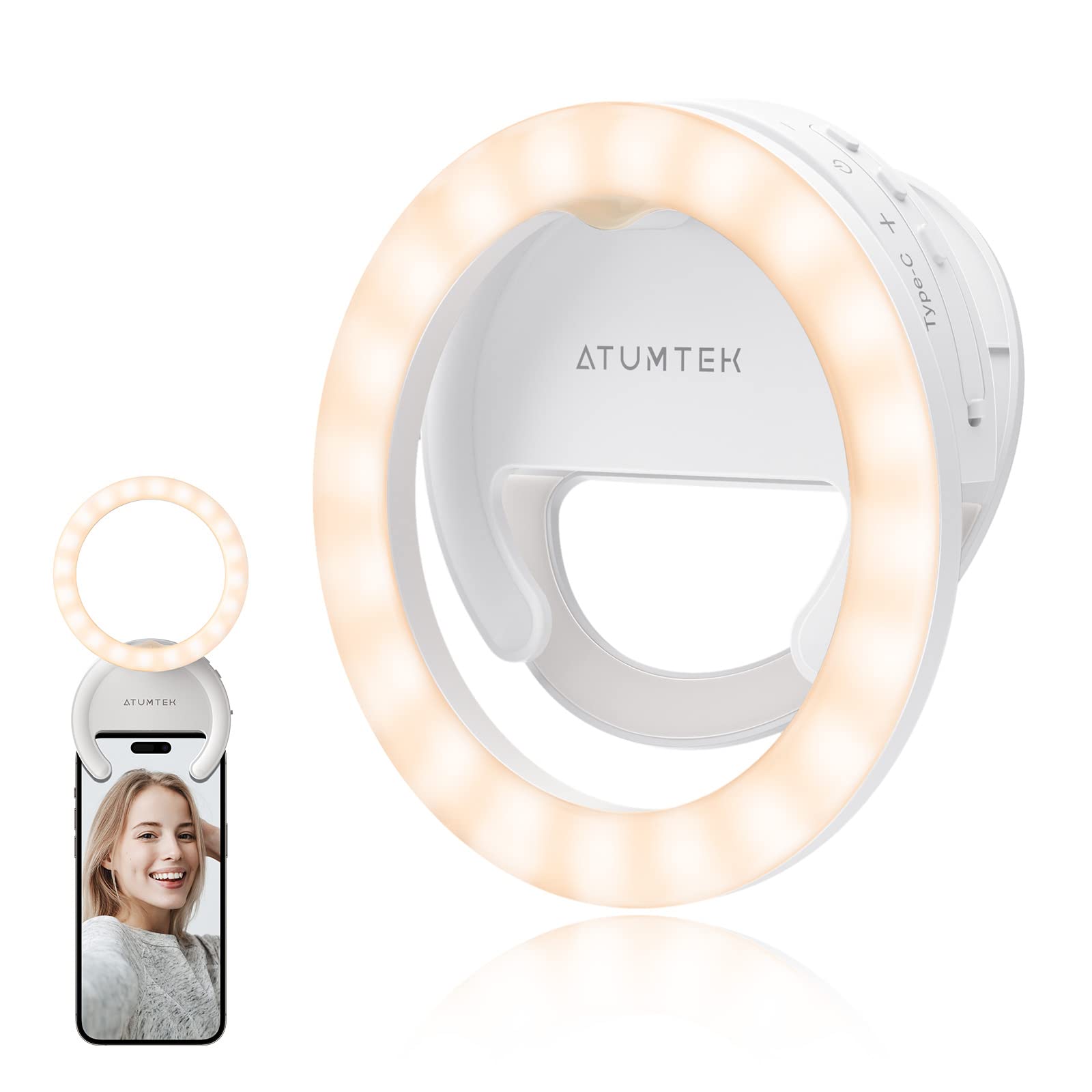 ATUMTEK Anello Luminoso Per Telefono Ricaricabile – 40 LED Con 5 Luminosità E 3 Bilanciamenti Colore, Clip-on Per Selfie, Streaming, TikTok E Videocall