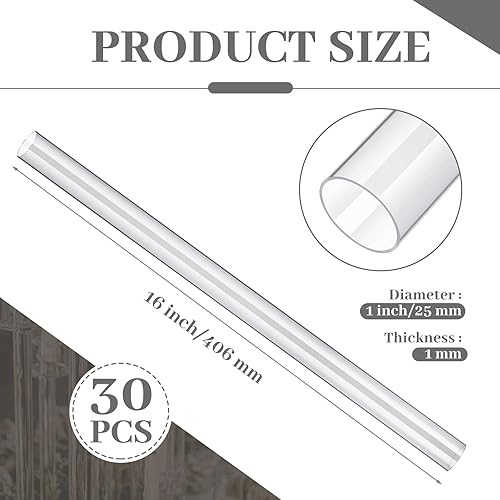 Miniatura 2 de Taiyin 30 tubos de acrílico rígidos de 1 pulgada de diámetro exterior x 0.039 in de grosor de pared de 16 pulgadas de longitud, tubo acrílico
