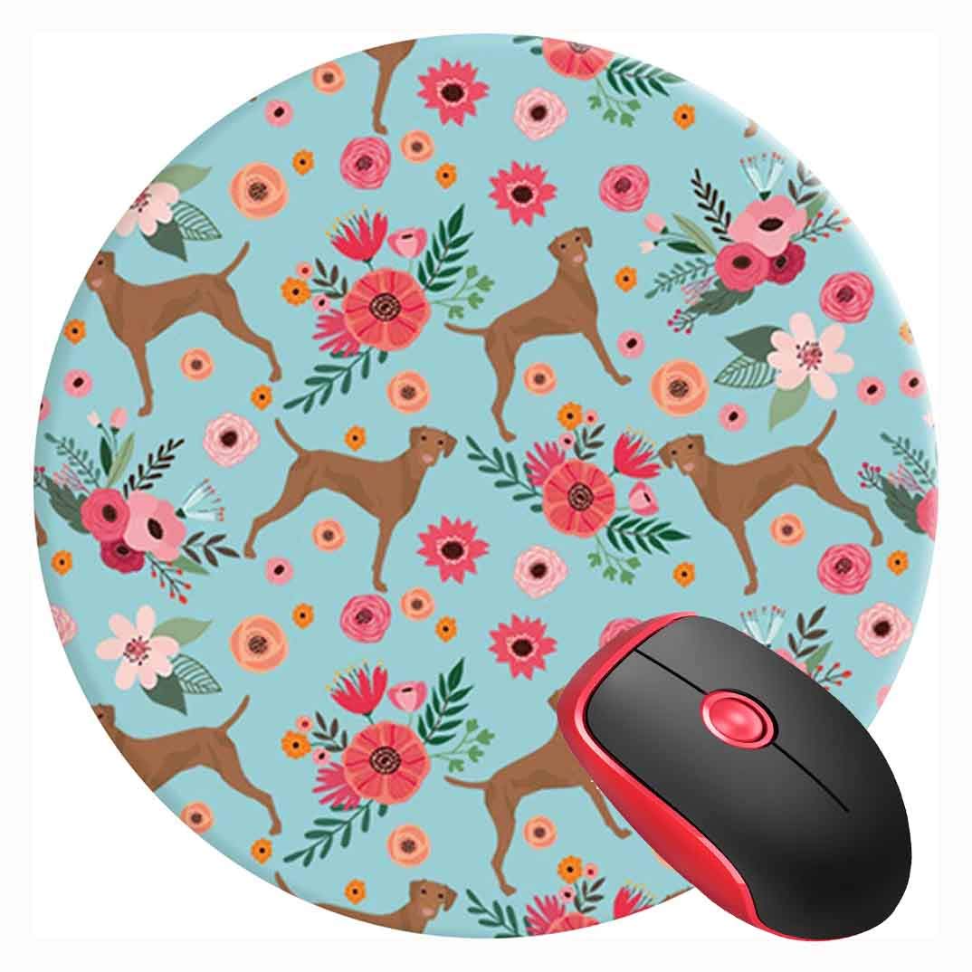 Mouse Pad Vizsla Flower, Round Mousepad, Non-Slip Rubber Base Mouse Mat for Laptop and Computer