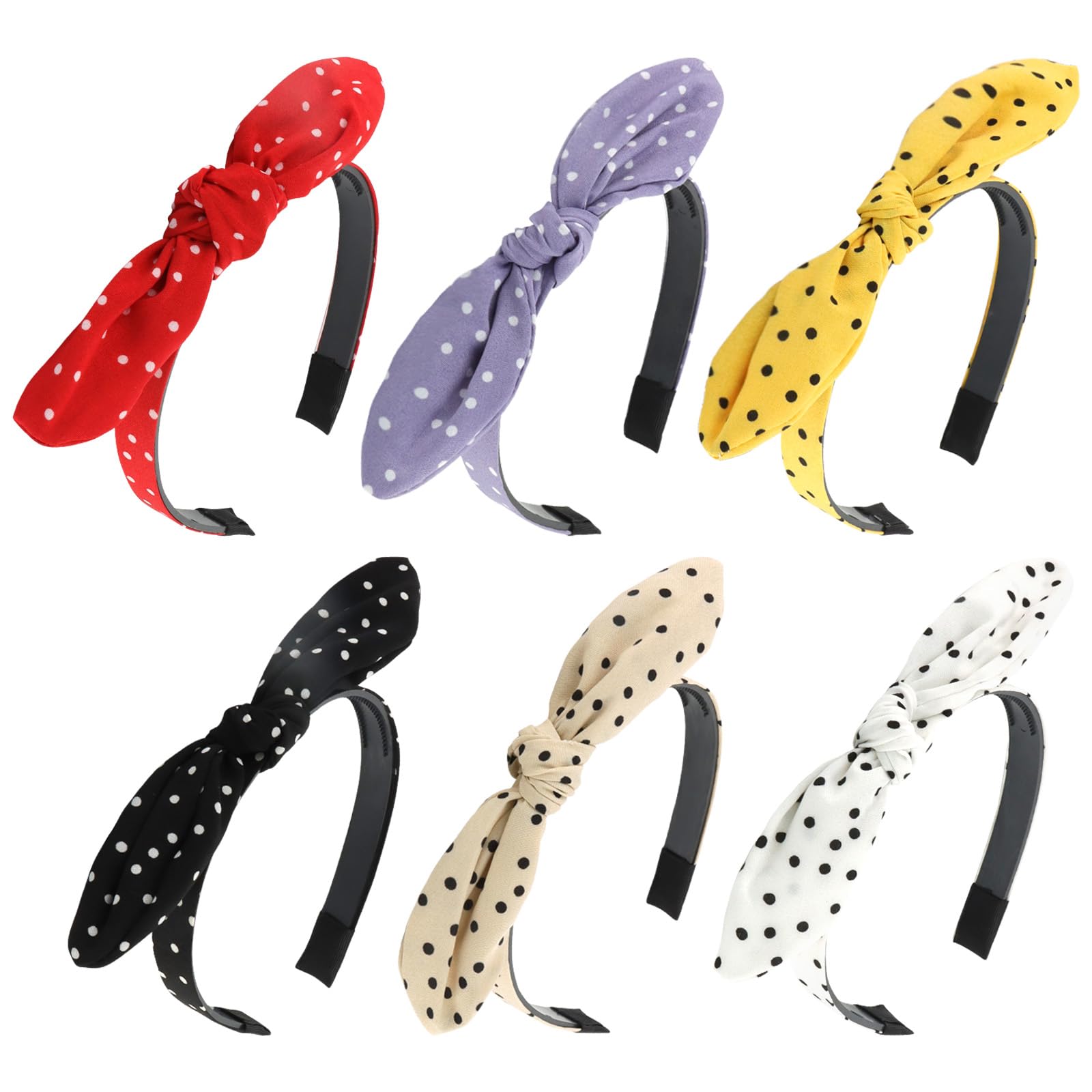 Set Di 6 Fasce Per Capelli Con Fiocco A Orecchie Da Coniglio, Elastiche, Per Donne E Ragazze, Colori Assortiti