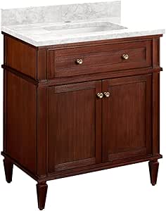 Signature Hardware 464651 Elmdale 30" Free Standing Single Vanity Cabinet Set with Mahogany Cabinet, Vanity Top and Rectangular Undermount Sink - Single Faucet Hole