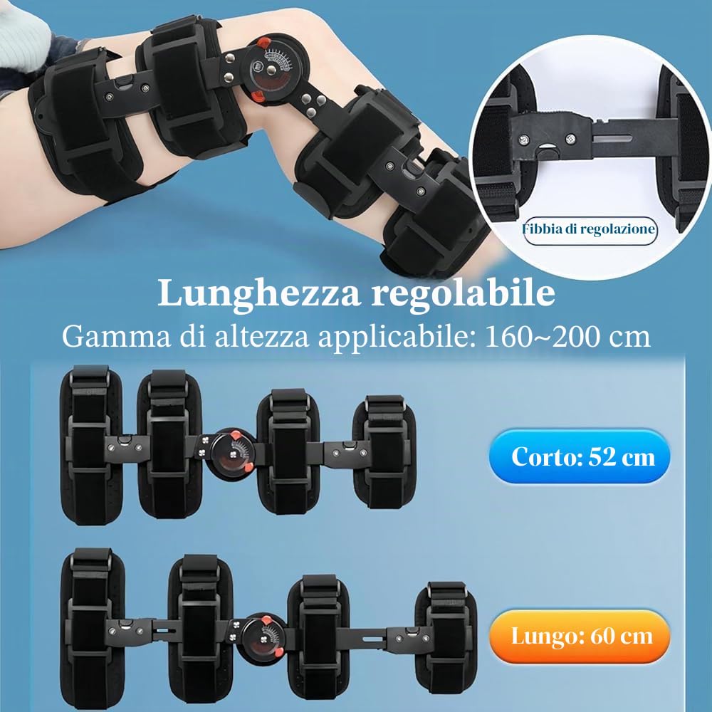 Tutore regolabile per ginocchio con cerniera e stabilizzatori per gamba – Ortesi post-operatoria per LCA, LCP, strappo del menisco, artrite e osteoartrite, supporto ortopedico per riabilitazione per