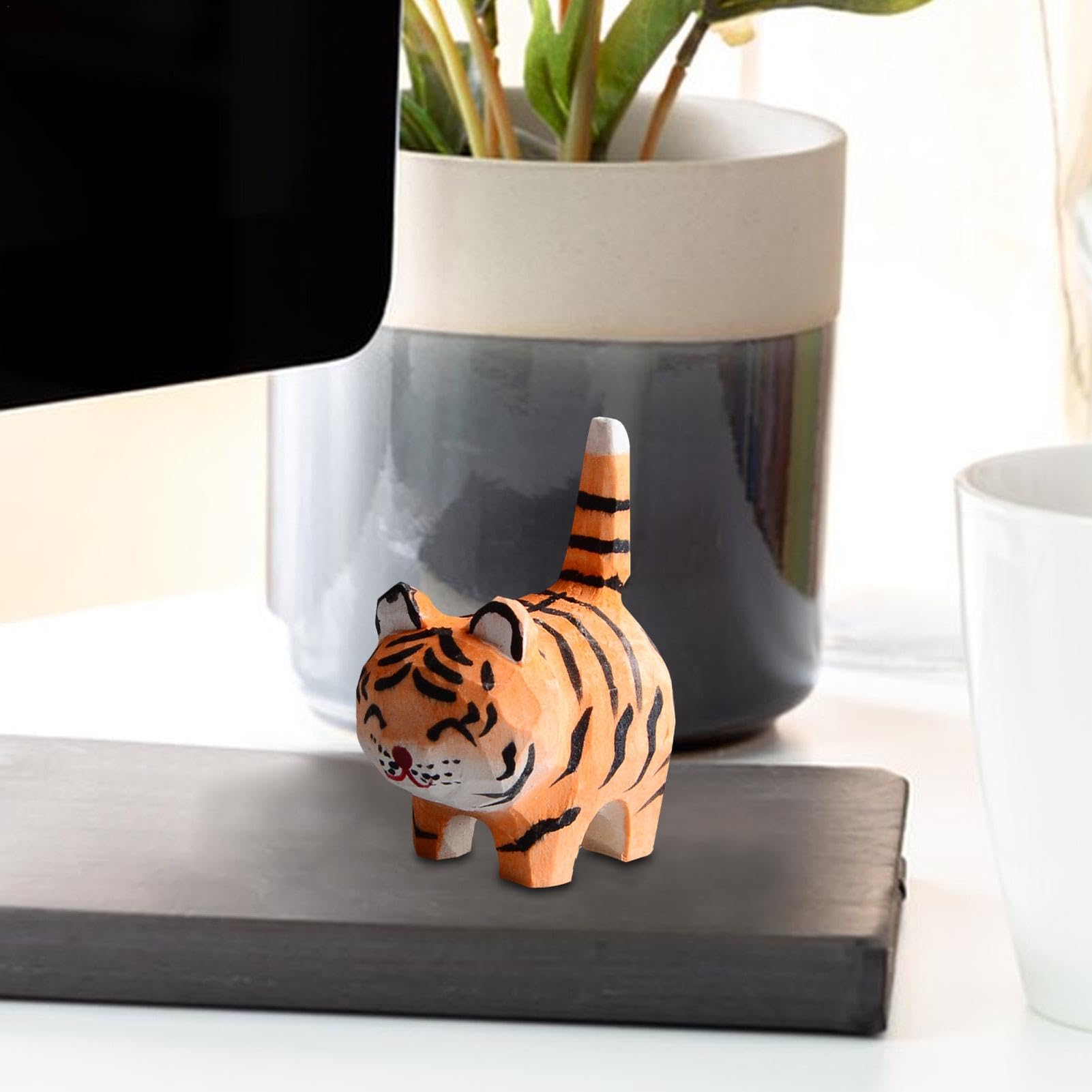 Amazon.co.jp: 木製の虎の置物、小さな虎の置物, 木製の手作りの虎の