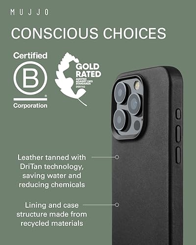 Miniatura 3 de Mujjo Funda de cuero para teléfono, compatible con iPhone 15 Pro Max, compatible con MagSafe, piel europea de alta calidad, protección mejorada del