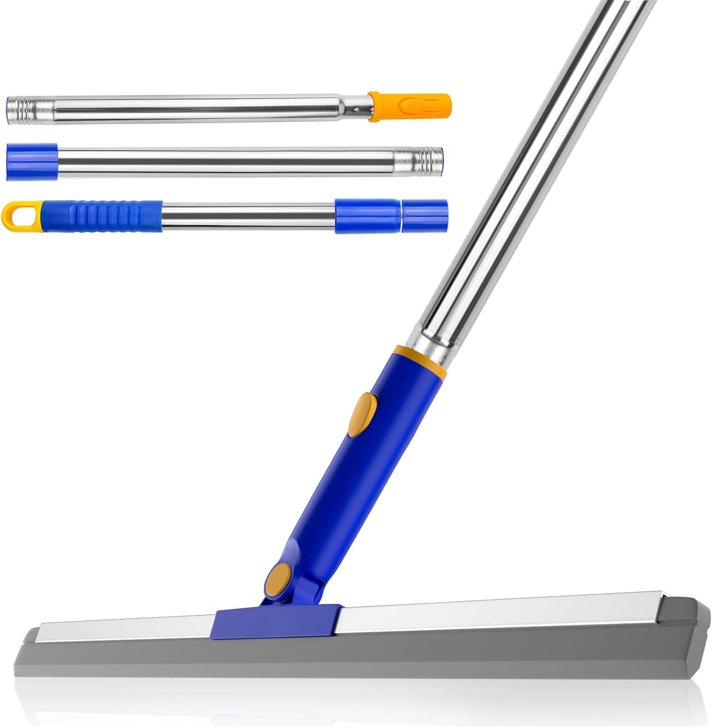 ITTAR Multi-Purpose Floor Squeegee with 57" Long Handle, 18" Large Rubber Blade Squeegee for Floor, Heavy Duty Scrubber Broom with Stainless Steel Telescopic Handle for Shower Floor Tile Pool Garage