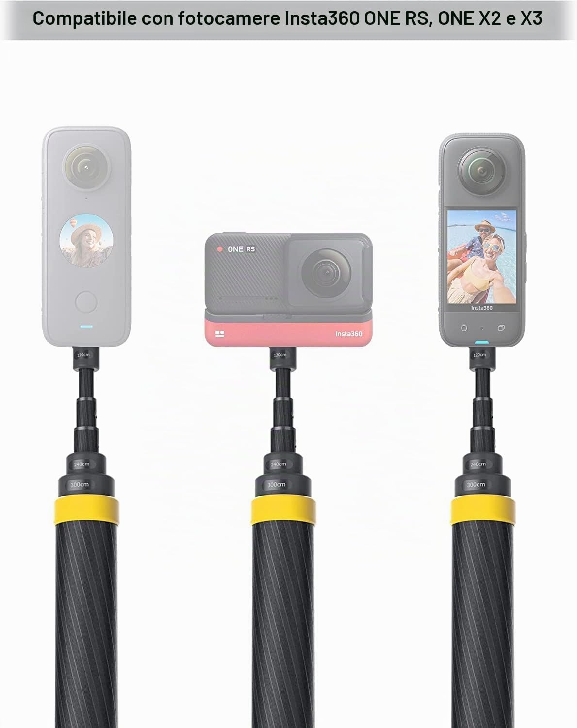 Insta360 Selfie Stick esteso da 3 m per X3, ONE RS/X2/R/X e ONE (da 14 a 118 pollici)