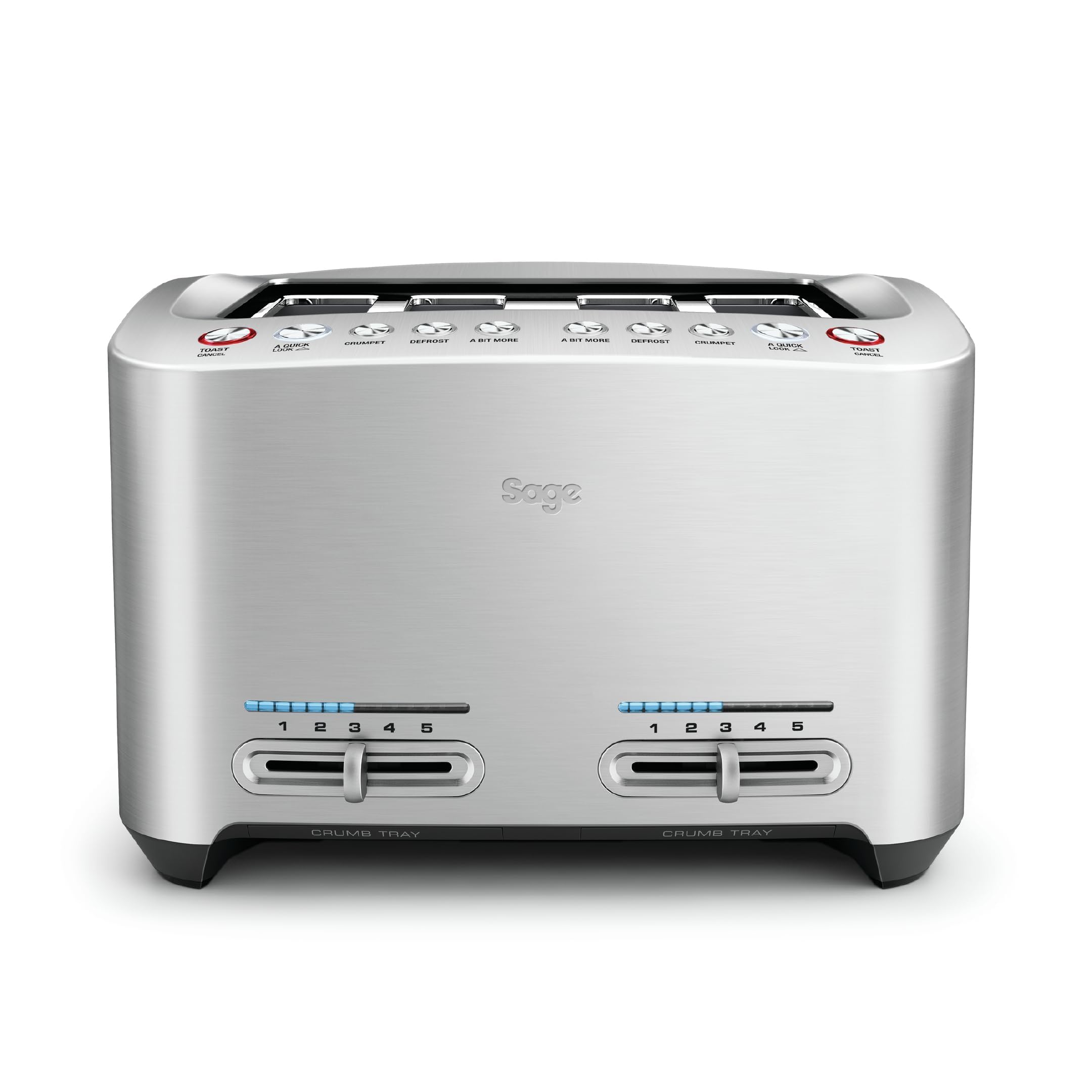Sage Smart Toast 4-kromkowy toster - Z bardzo szerokimi szczelinami, Aluminium Szczotkowane