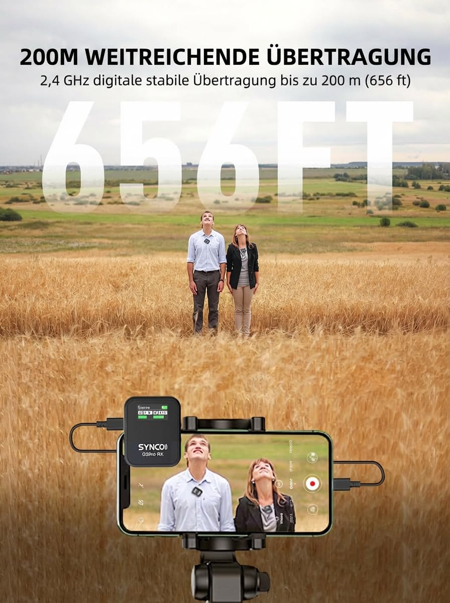 SYNCO Wireless Lavalier Mikrofon, G2(A2) Pro 2.4G Dual Ansteckmikrofon 200m 8H für Online Klasse Vlog Live Stream YouTube für Kamera Smartphone Tablet, Wireless-Lavalier-Mikrofon-Dual-Channel