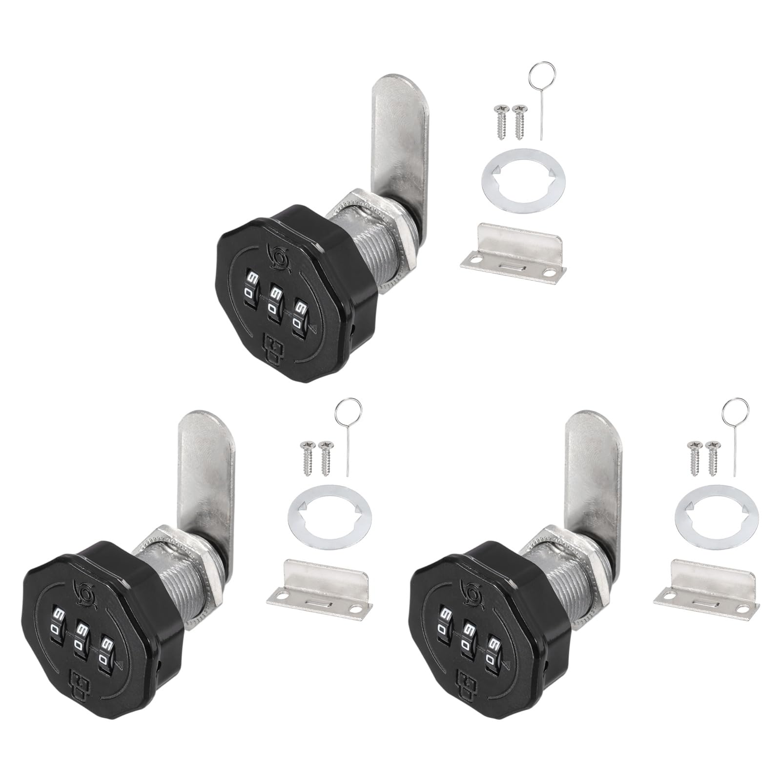 PATIKIL 3 PCS Combination Cabinet Cam Lock, 3-Digit Keyless Metal Locks with 5/8Inch Cylinder for Cabinet Drawer Doors Deposit Box Filing Mailbox, Black