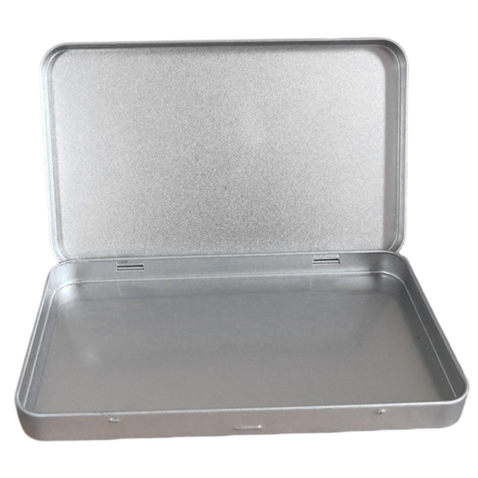 Rectangular Tin Box With Hinged Lid - 7x4x0.6 Inch Silver Metal Storage Container For Cards, Crafts & More