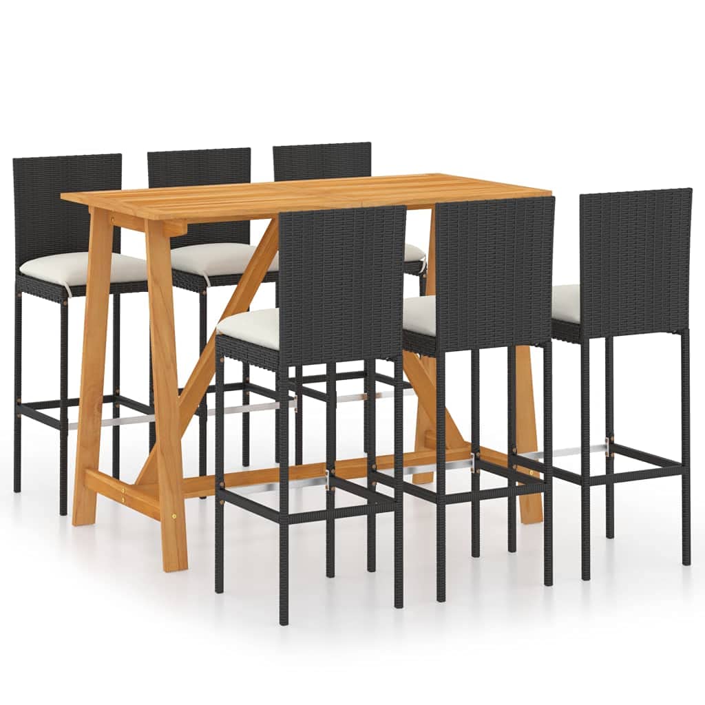 Juego de muebles de jardín con cojines para jardín, 7 piezas, color negro