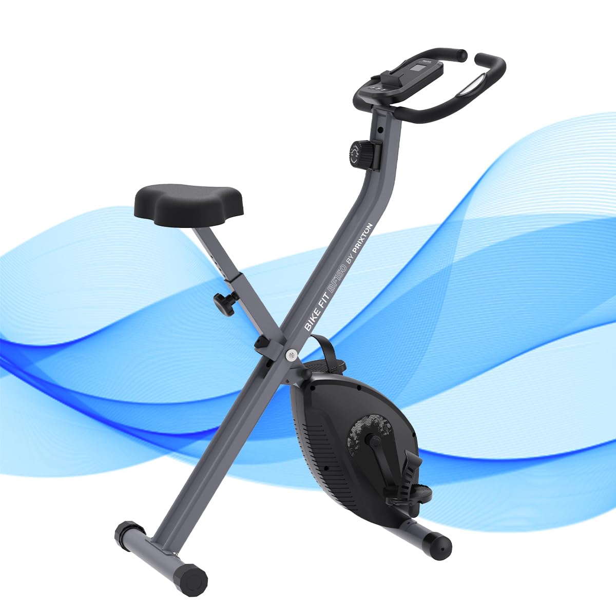 PRIXTON Bicicleta Estática Plegable Bike Fit BF150, Bicicleta de ejercicio Fitness, Resistencia magnética 1,​5kg, Pulsómetro, 8 niveles, Ruedas de transporte, Manillar y Sillín Regulable, Soporte móvil
