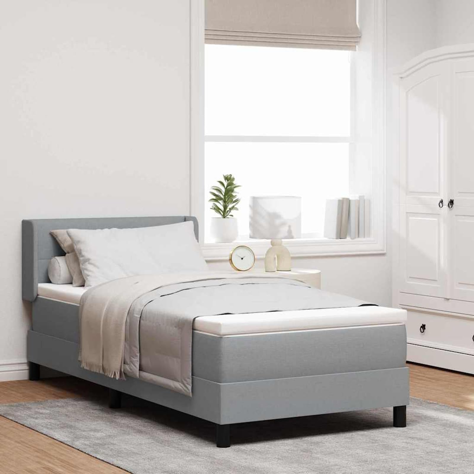 Tidyard Cama con Box Spring y Colchón Gris Claro 90x200 cm Tela