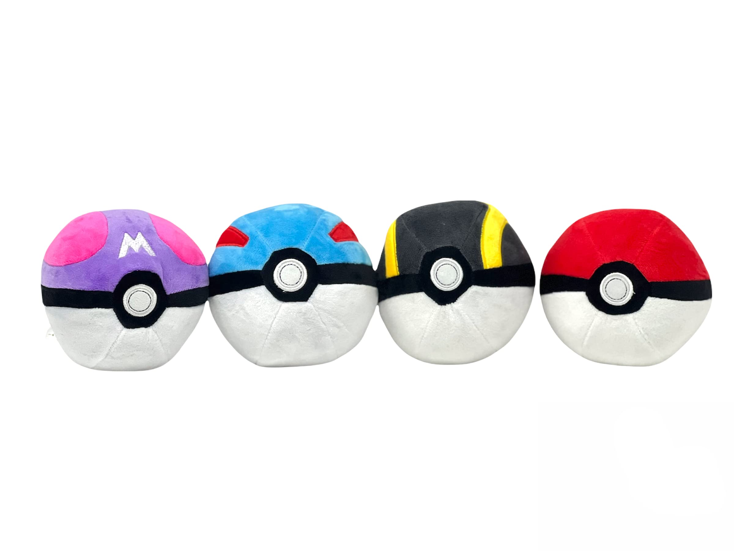 4 Pieces Pokeball Plush Figure Toys Set - Each 4 Inches Complete Pokeball Plush Toys Set - MasterBall. Pokeball, UltraBall, GreatBall