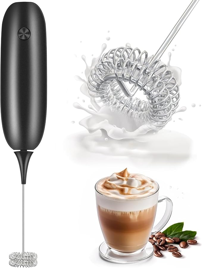 Milk Frother Handheld Whisk Battery Powered Drink Mixer, Milk Frother Foamer & Mini Drink Mixer Coffee Frother, Electric Portable for Latte, Cappuccino, Hot Chocolate - Black