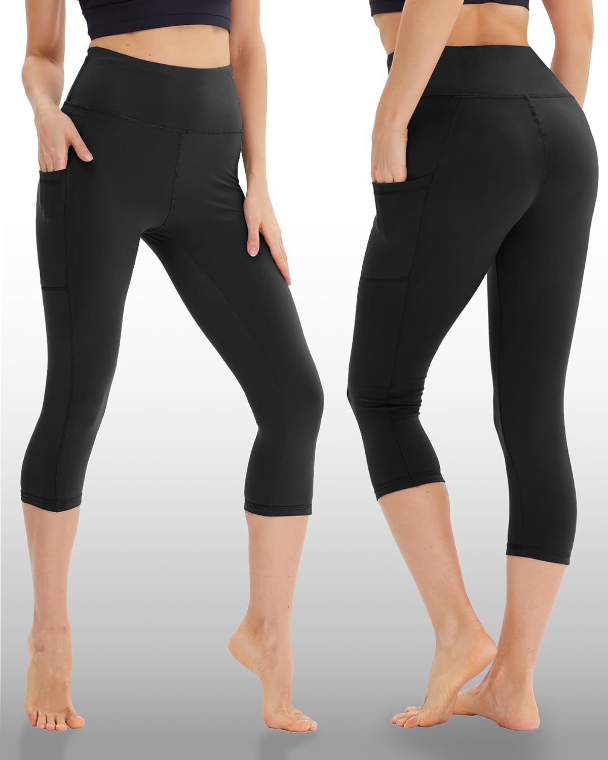 NexiEpoch 4 Pack Leggings for Women - High Waisted Tummy Control Soft Black Capri Yoga Pants with Pockets for Workout - Image 2