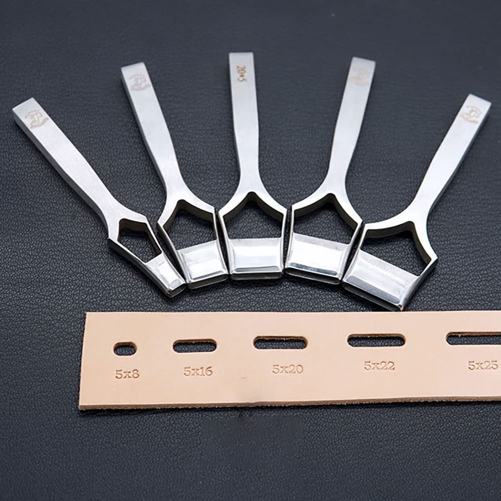 Toplionace Perforadora de Agujero Plano para Cinturón de Cuero DIY Manual, Cortador de Agujero Ovalado para Bolso de Cuero, Correa de Mango de Acero Inoxidable, Cincel Oblato (5x16MM)