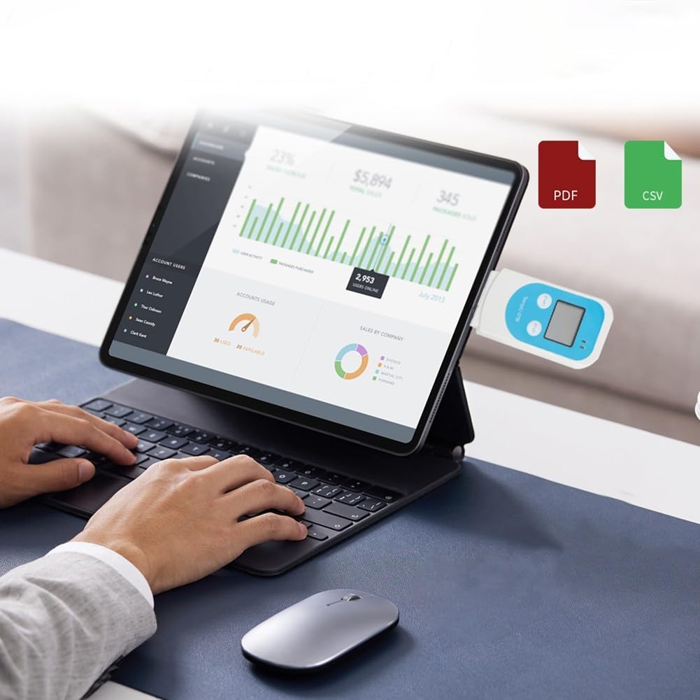 Temperatur Datenlogger mit LCD USB Temperatur Luftfeuchtigkeit Messgerät für Kühlkette Lagerhaus Labor Gewächshaus 10x4,2cm